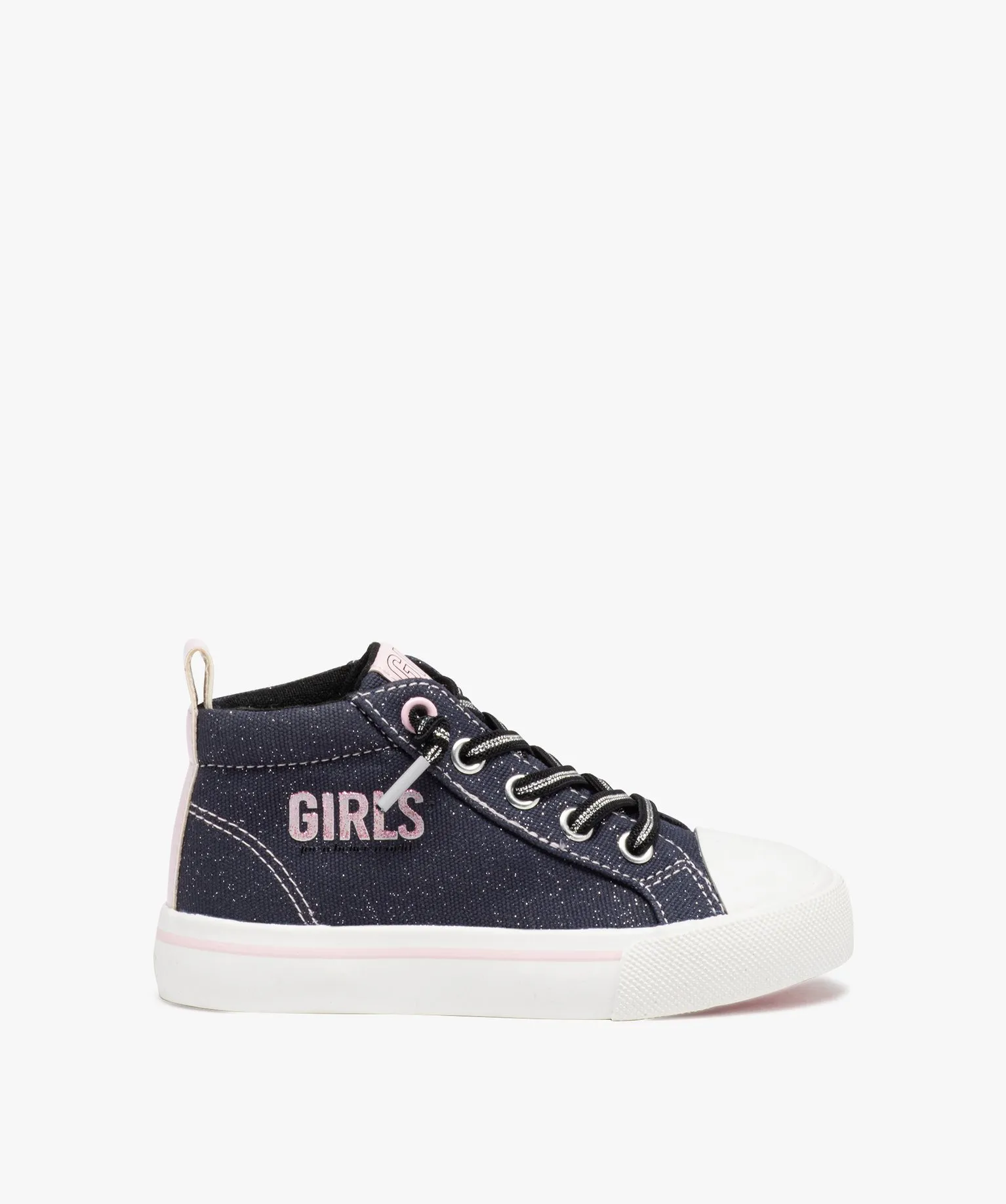 baskets fille montantes deperlantes pailletee a lacets elastiques bleu baskets