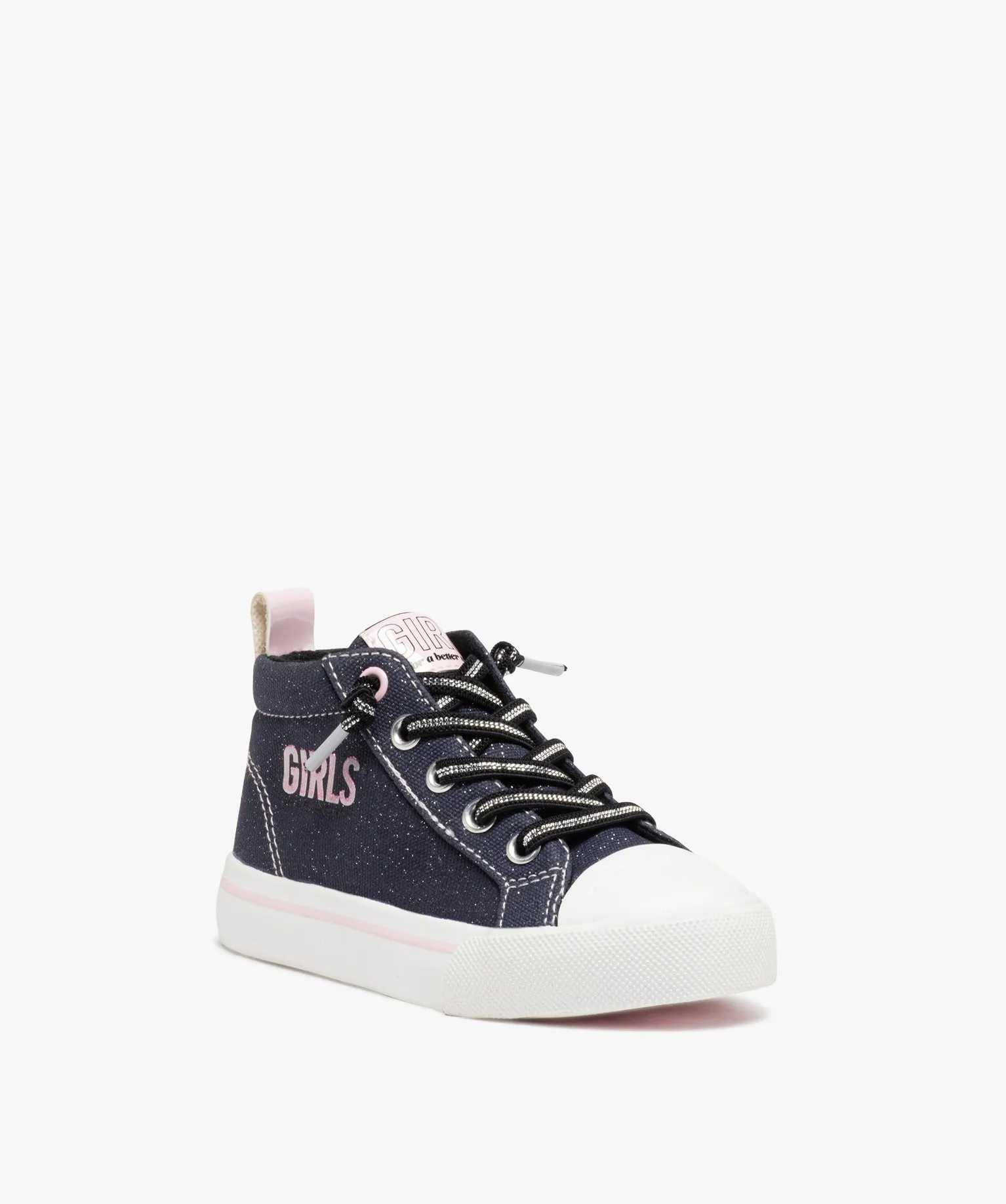 baskets fille montantes deperlantes pailletee a lacets elastiques bleu baskets