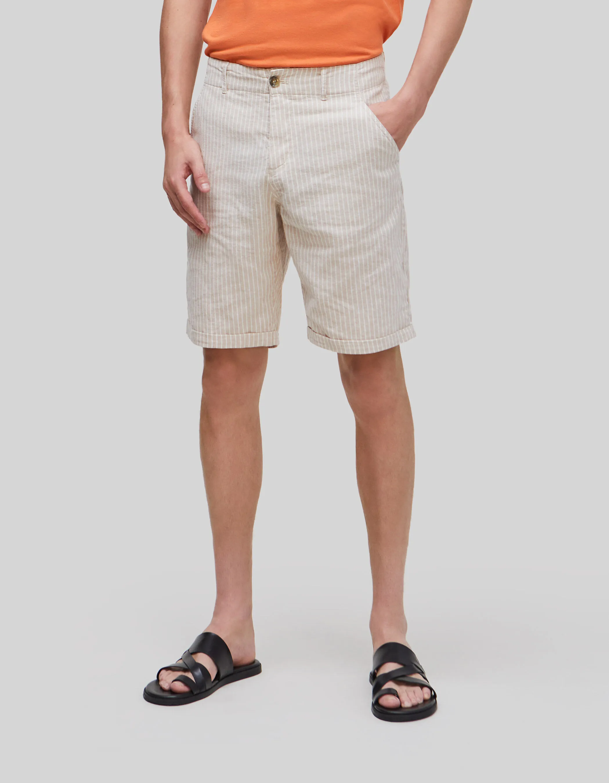 Bermuda chino CROPPED beige à rayures Homme