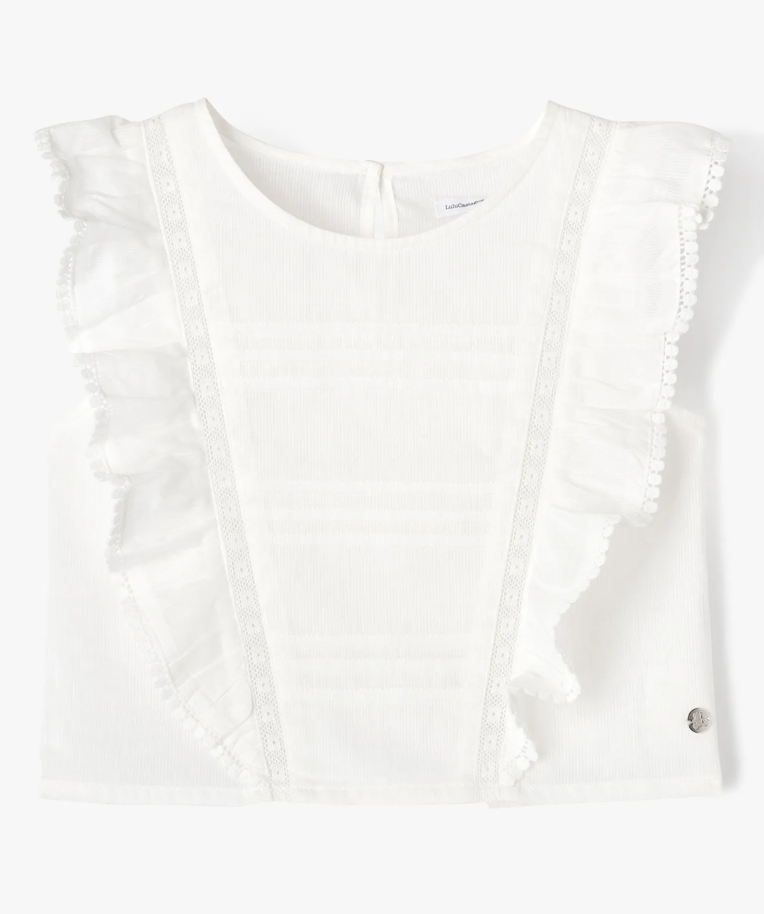 blouse a manches courtes avec volants fille - lulucastagnette beige chemises et blouses