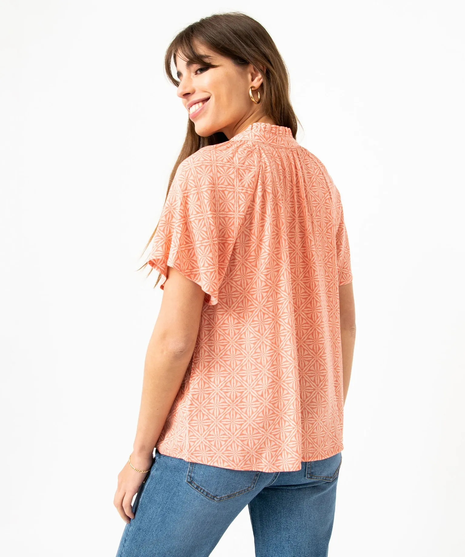 blouse a manches courtes en crepe de viscose imprime femme imprime blouses