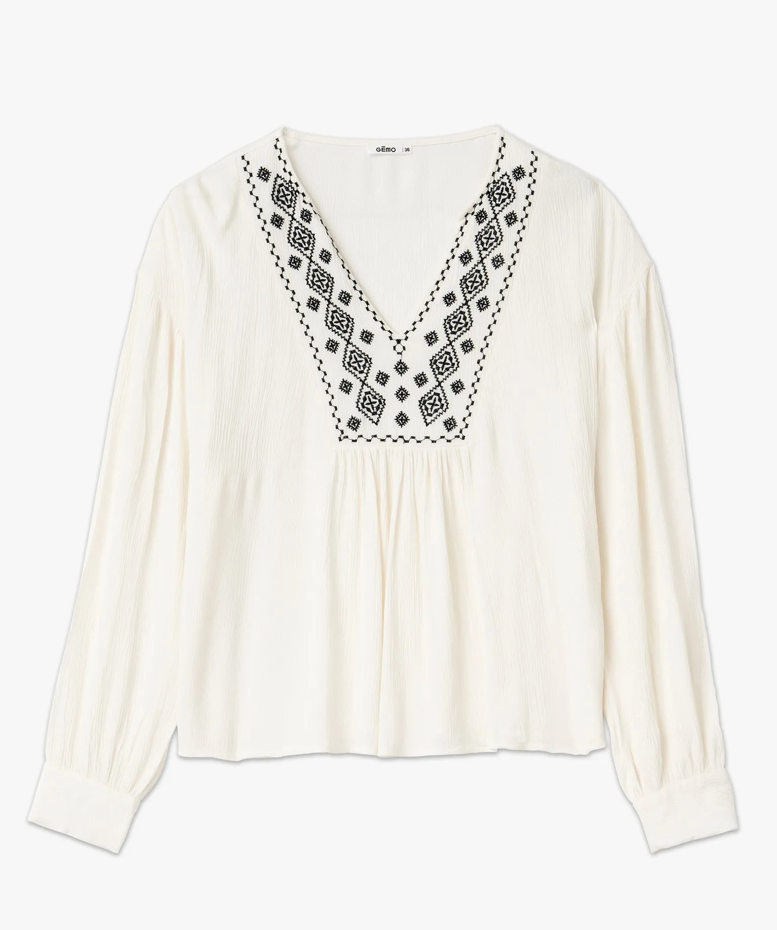 blouse a manches longues avec col v brode femme beige blouses