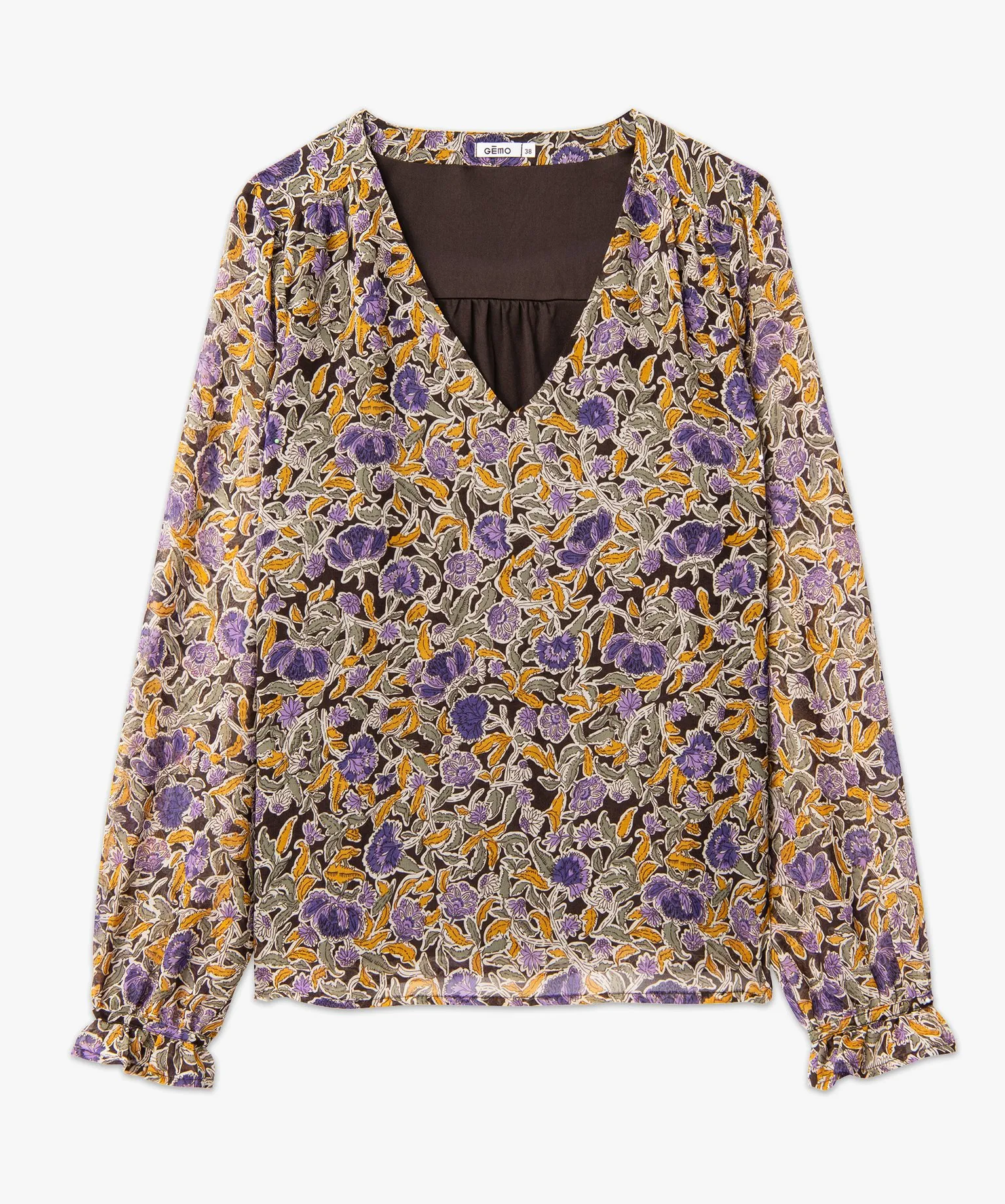 blouse a manches longues en voile a motifs fleuris femme brun blouses