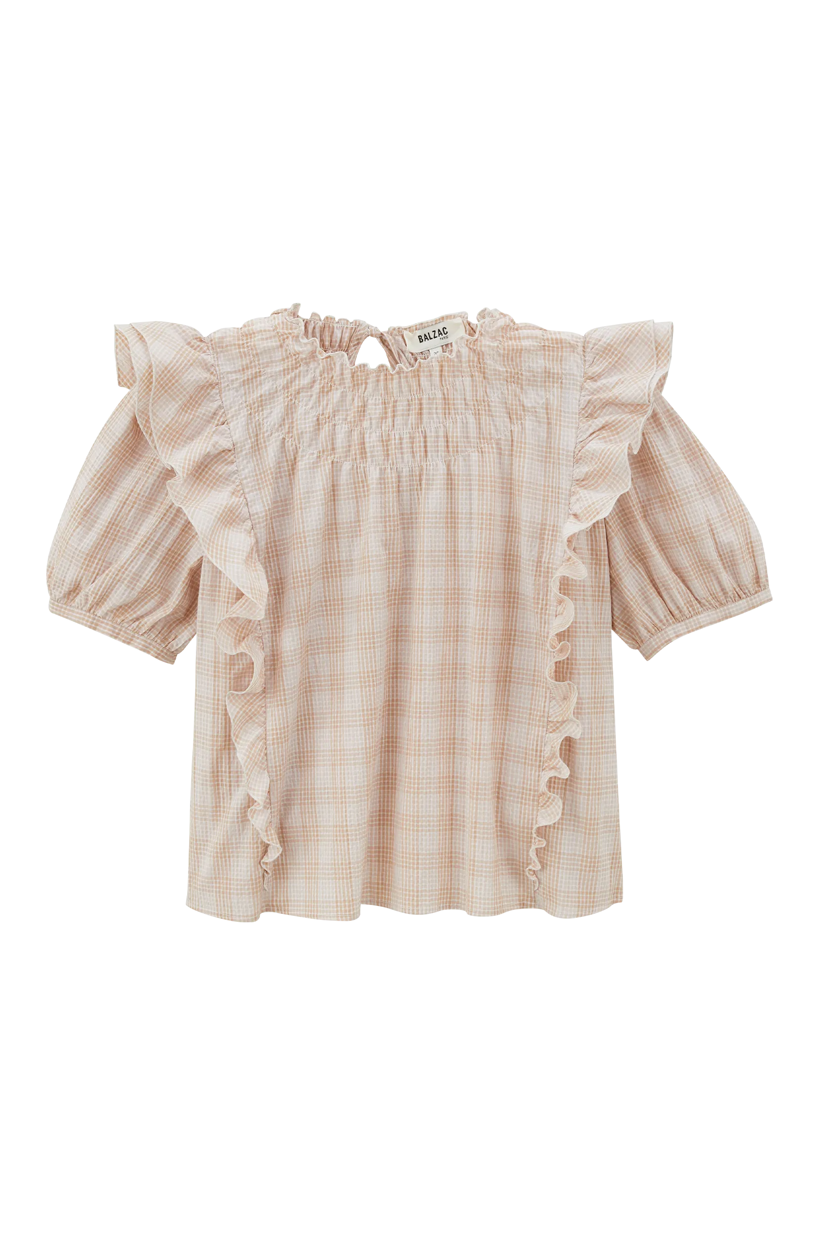 Blouse Amia carreaux beige et blanc