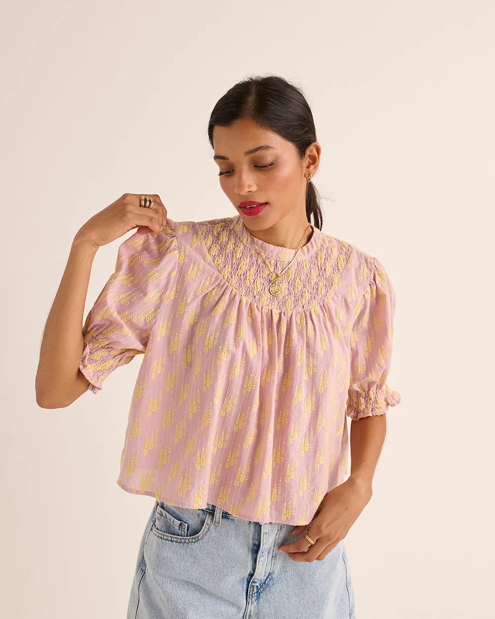 Blouse Amicie broderie rose et jaune