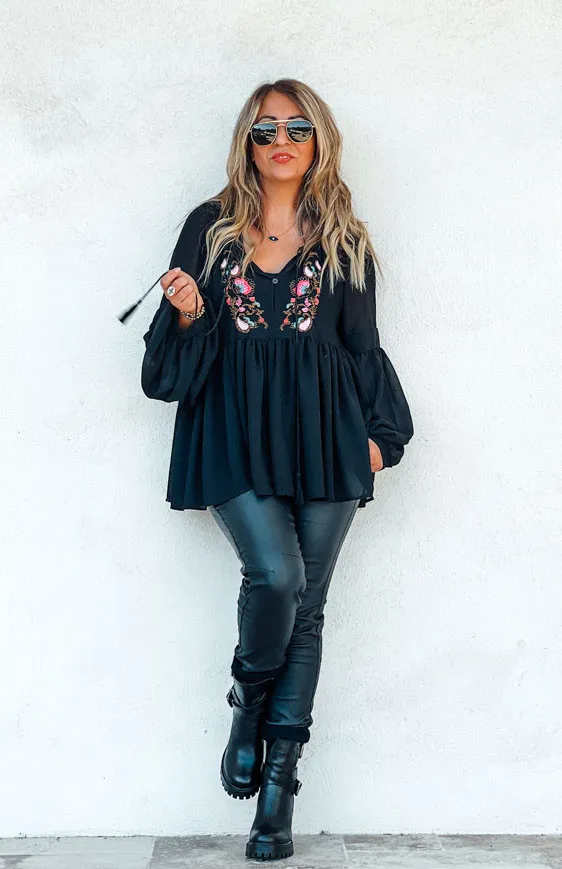 Blouse COACHELLA noire Blouses bohème By Keva 