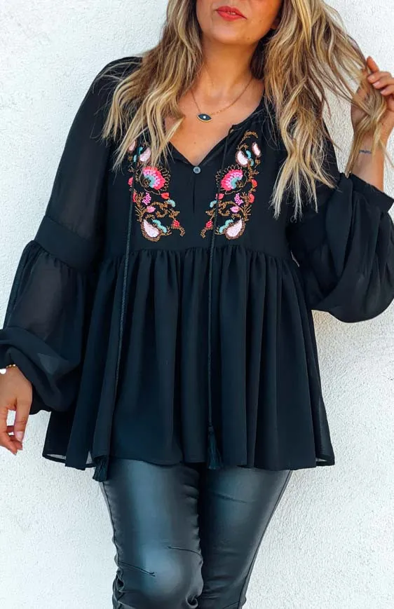 Blouse COACHELLA noire Blouses bohème By Keva 