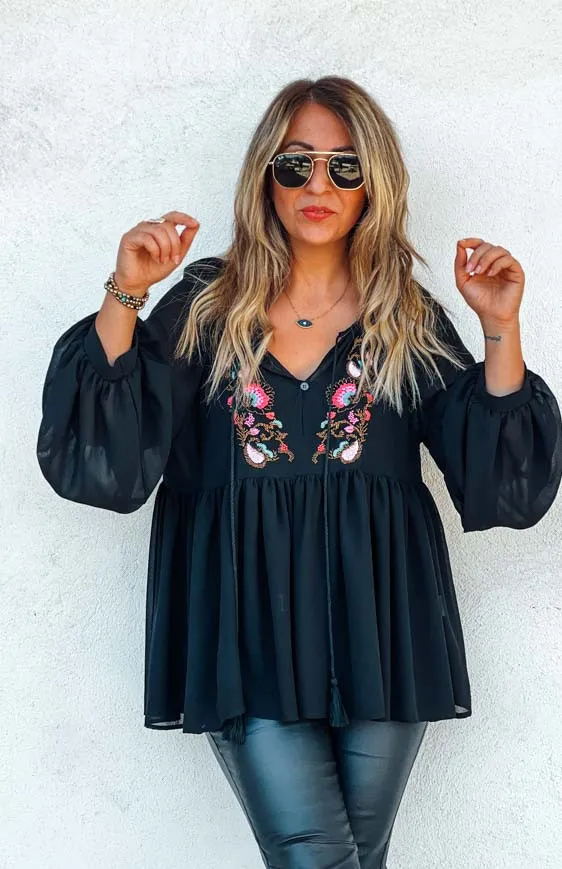 Blouse COACHELLA noire Blouses bohème By Keva 