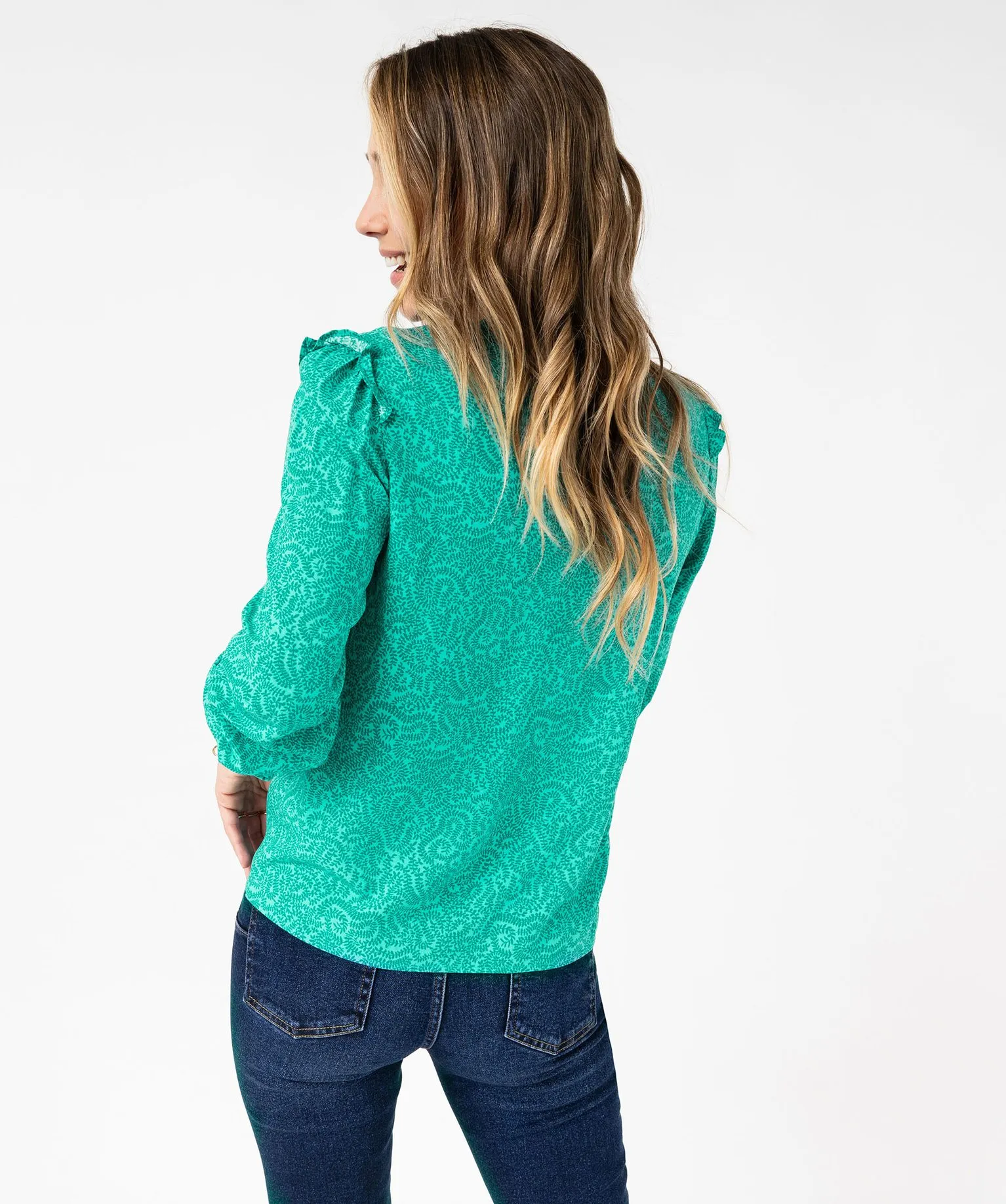 blouse imprimee a manches longues avec details fronces femme vert blouses