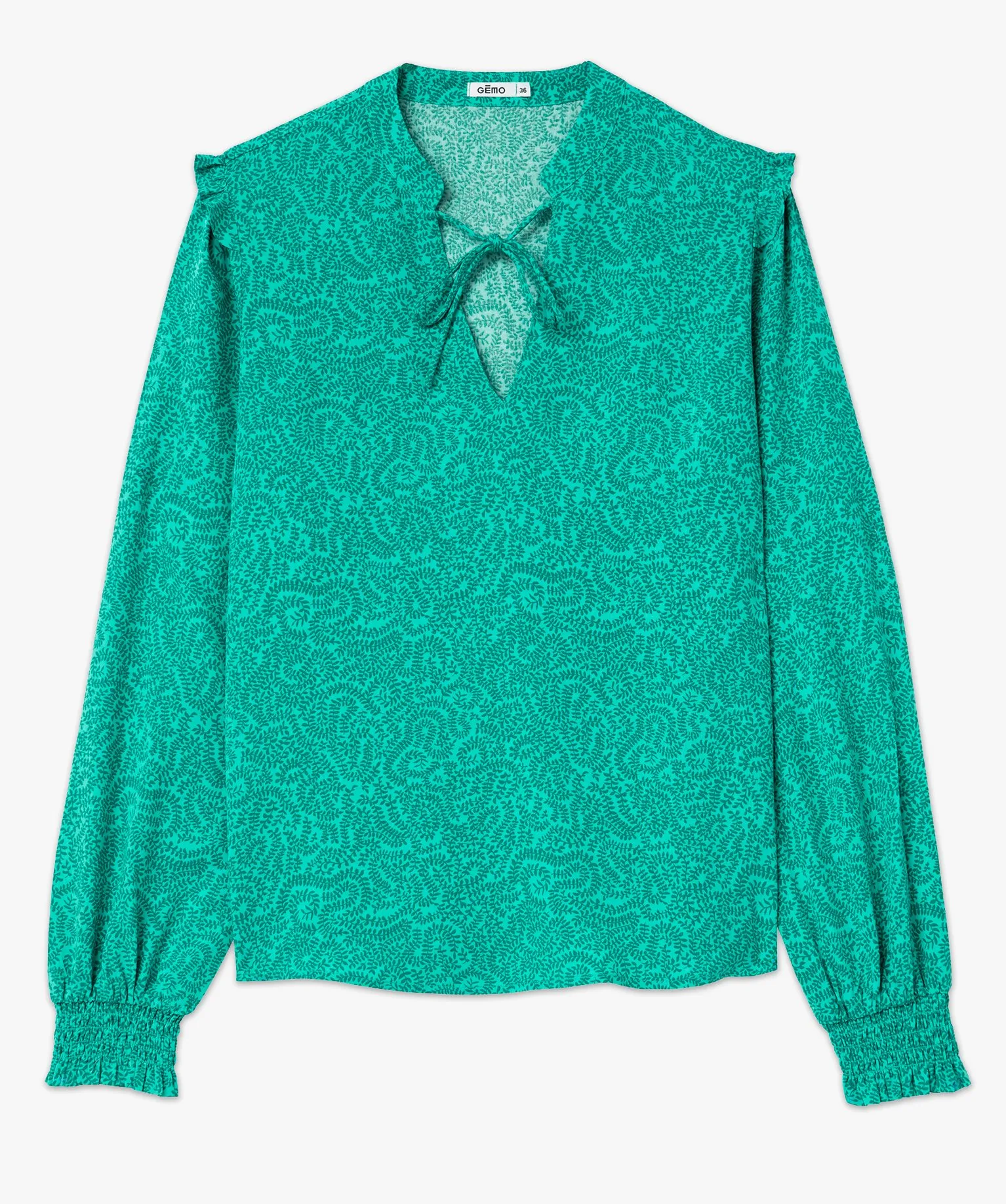 blouse imprimee a manches longues avec details fronces femme vert blouses