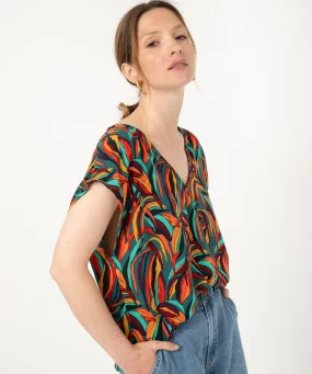 blouse sans manches fluide en viscose imprimee femme bleu blouses