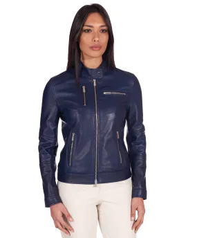 Blouson cuir femme veste moto veste cuir bleu femme Giulia