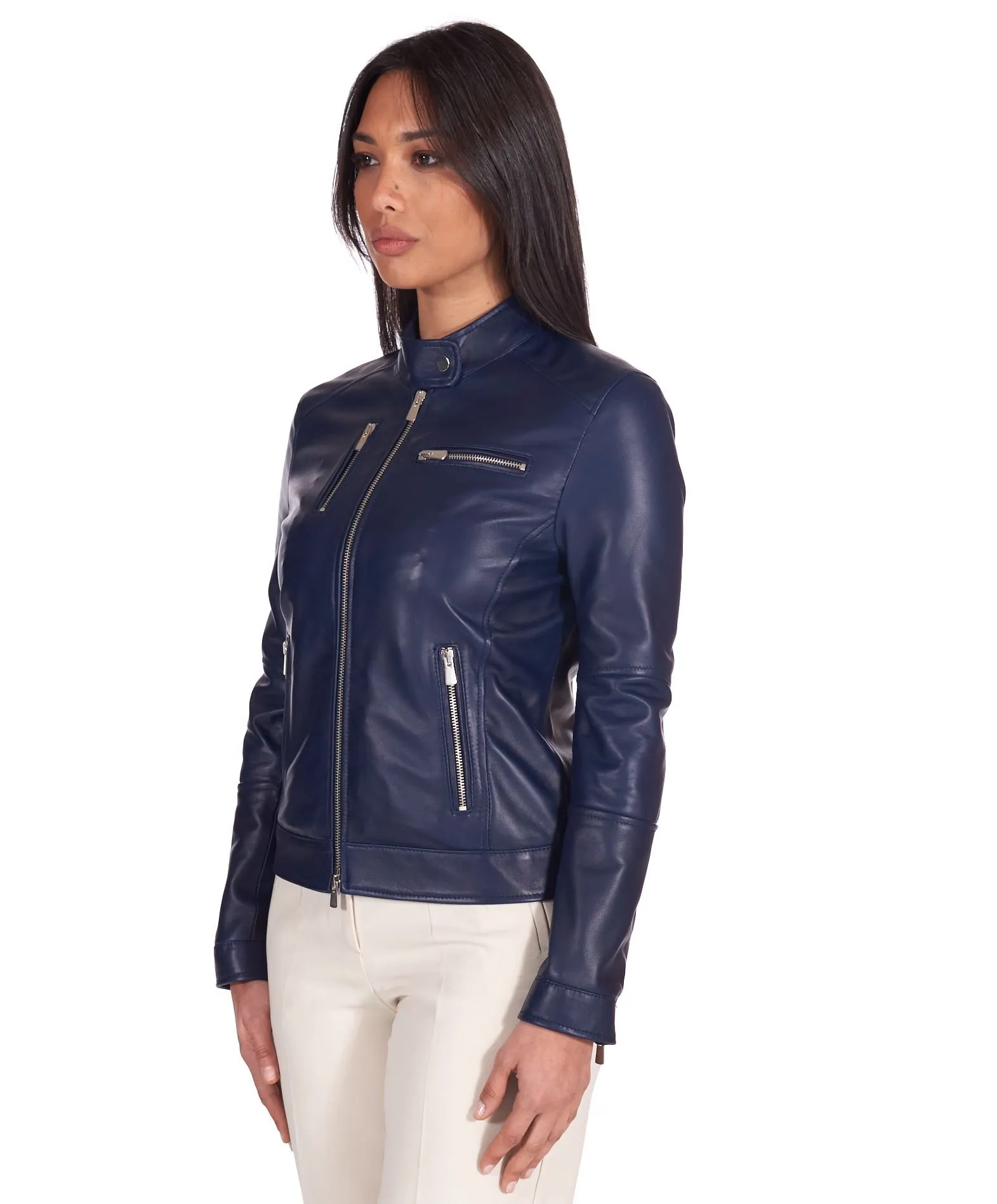 Blouson cuir femme veste moto veste cuir bleu femme Giulia