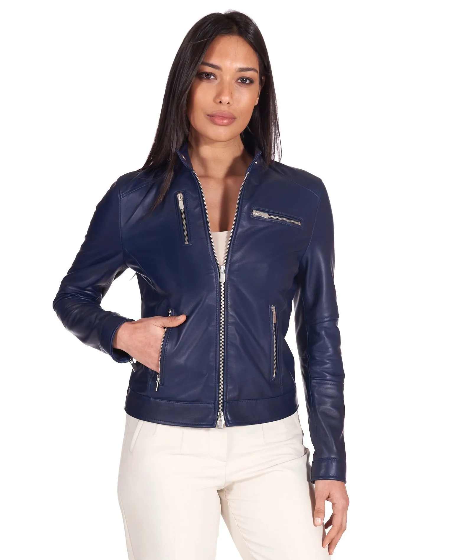 Blouson cuir femme veste moto veste cuir bleu femme Giulia