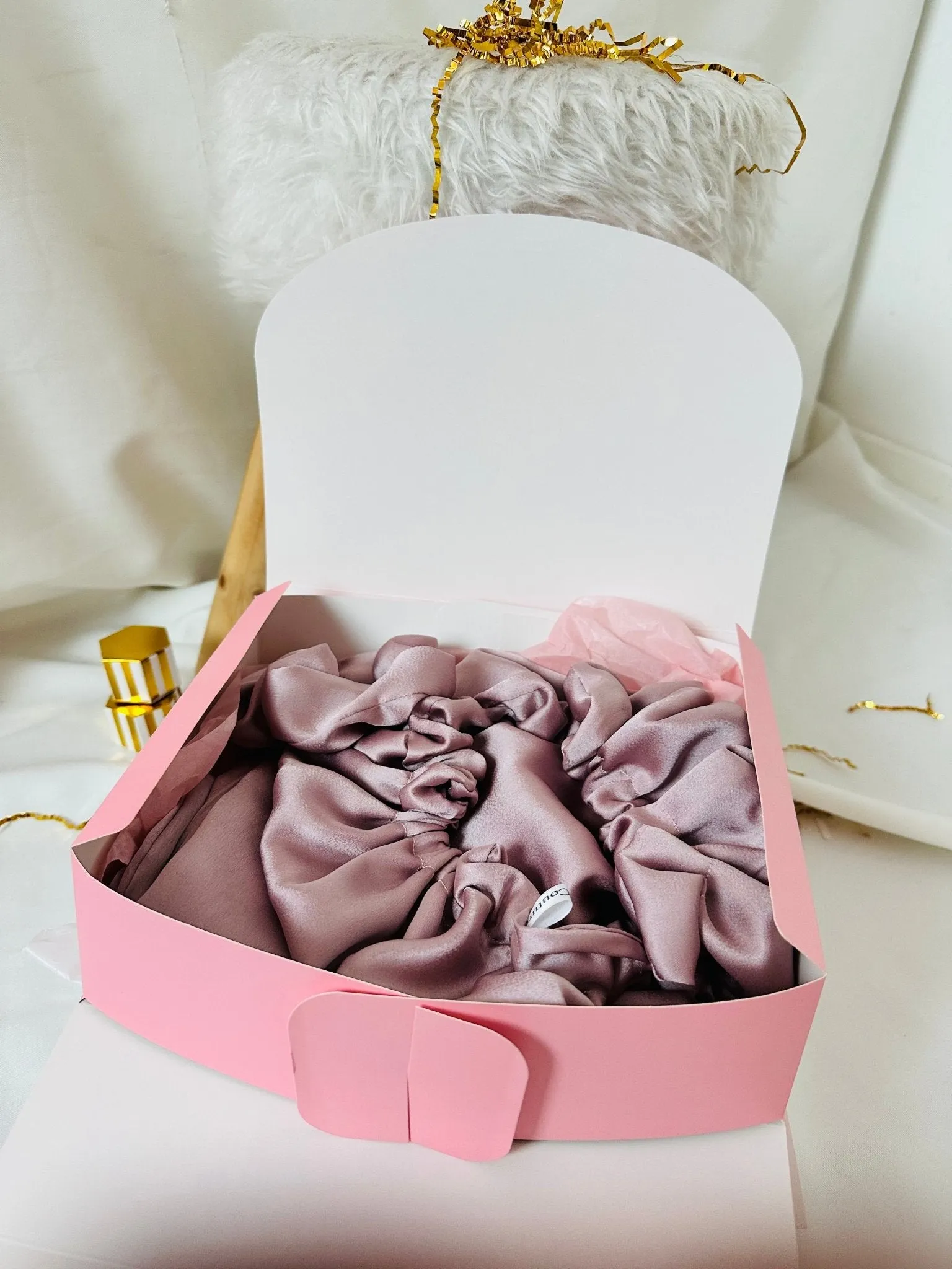 Box Taie d’oreiller en Soie - avec Bonnet et chouchou assorti - Bois de rose