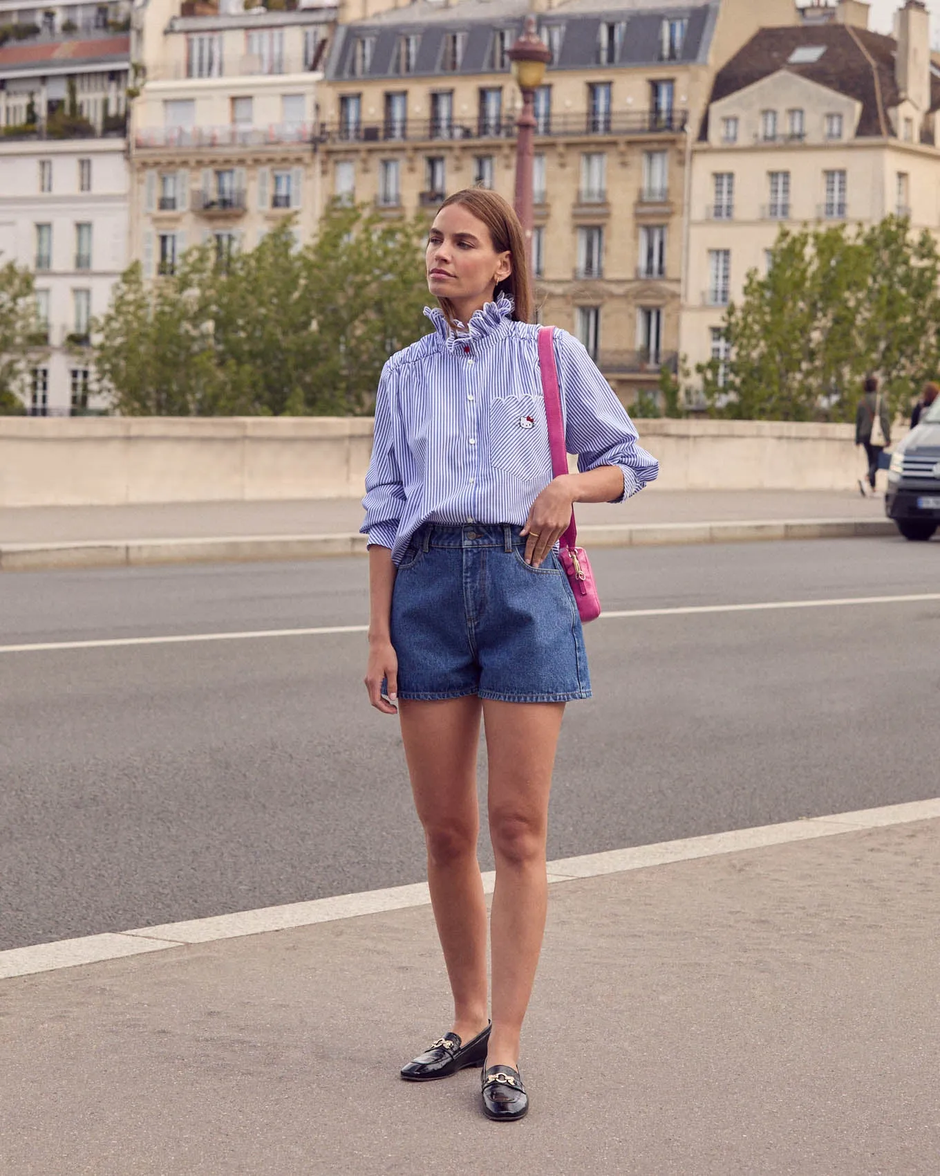 Chemise Léonor rayures bleu et blanc Hello Kitty