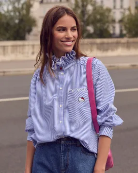 Chemise Léonor rayures bleu et blanc Hello Kitty