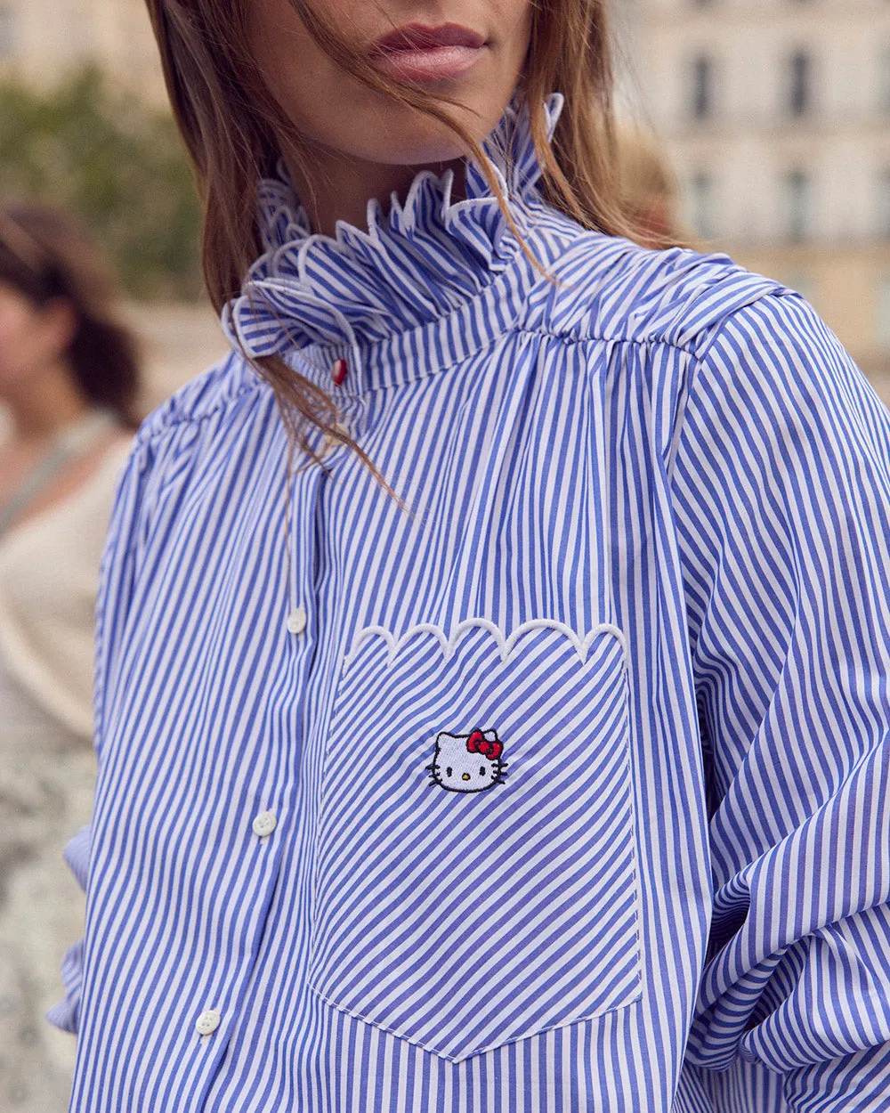 Chemise Léonor rayures bleu et blanc Hello Kitty