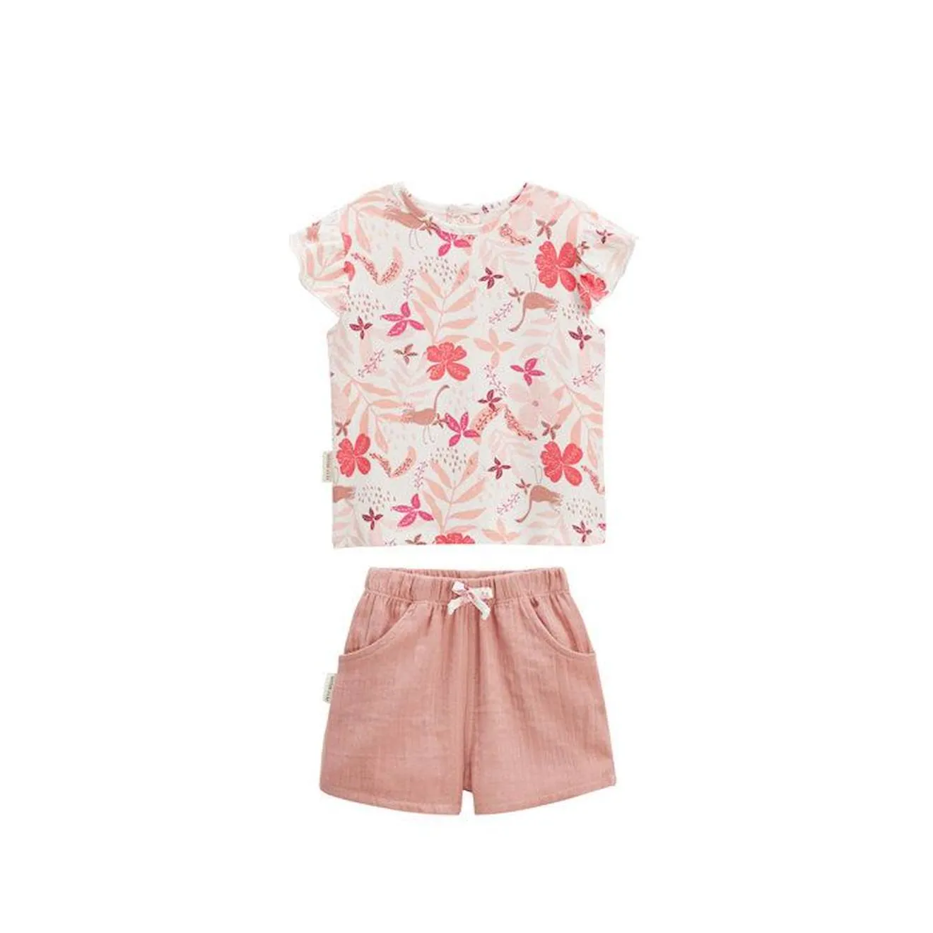 Ensemble bébé t-shirt et short en gaze de coton Lipsi rose - Petit Beguin