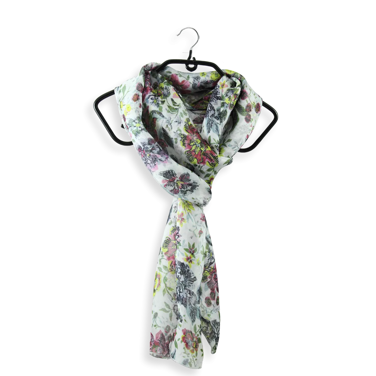 FOULARD SOIE JAUNE - FLEUR ROMANTIQUE