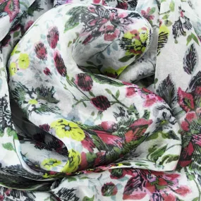 FOULARD SOIE JAUNE - FLEUR ROMANTIQUE