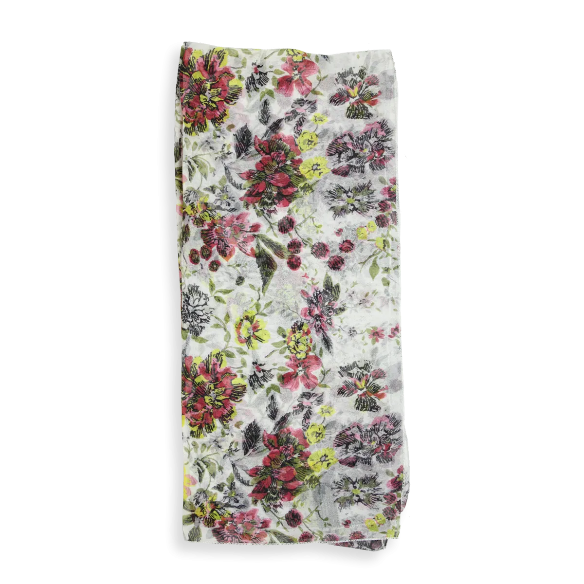 FOULARD SOIE JAUNE - FLEUR ROMANTIQUE