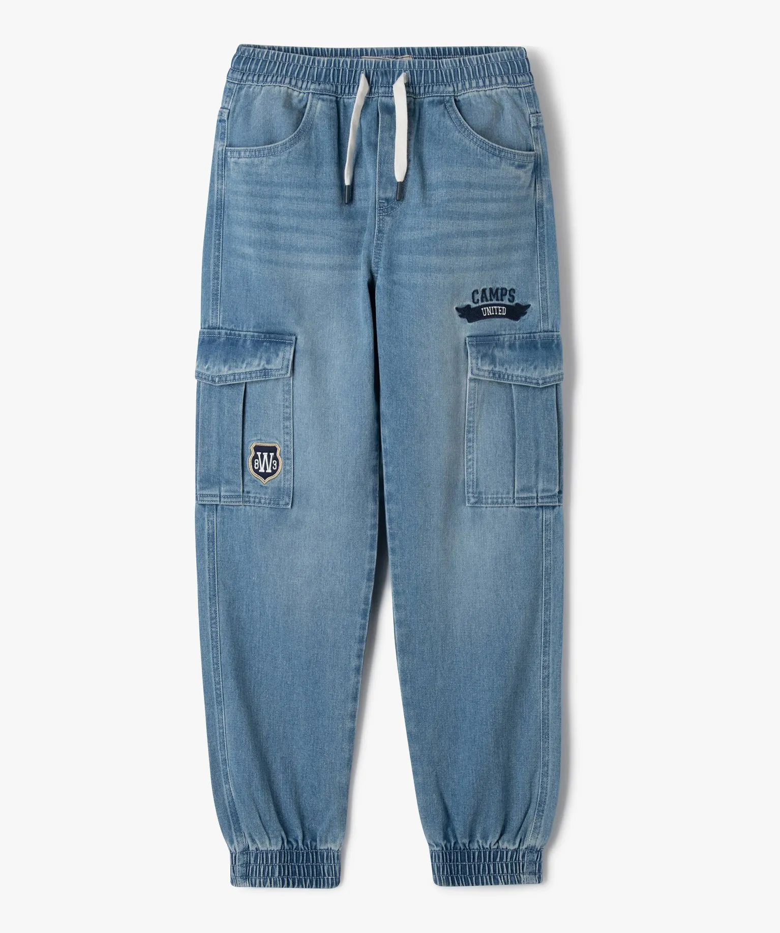 jean cargo delave a taille elastique garcon - camps united bleu jeans