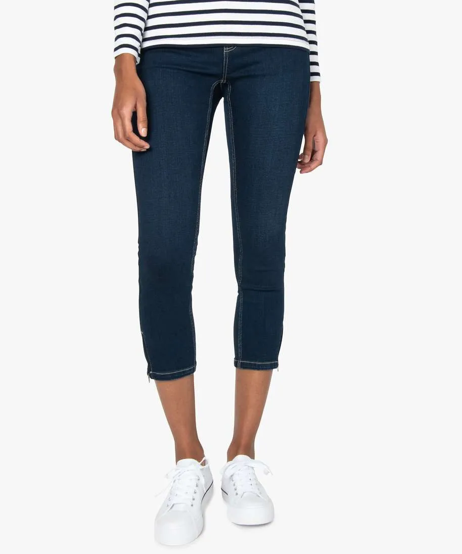 jean femme coupe skinny longueur 78eme avec bas zippes bleu 78eme