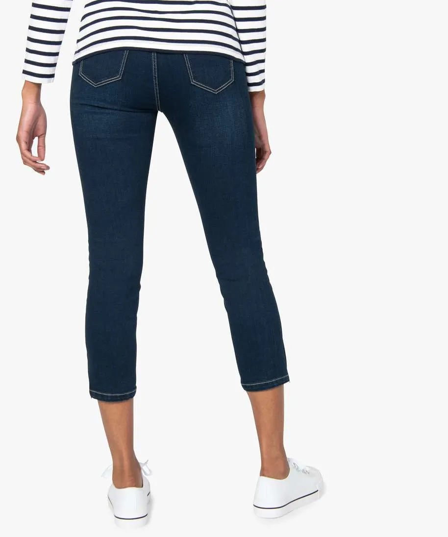 jean femme coupe skinny longueur 78eme avec bas zippes bleu 78eme