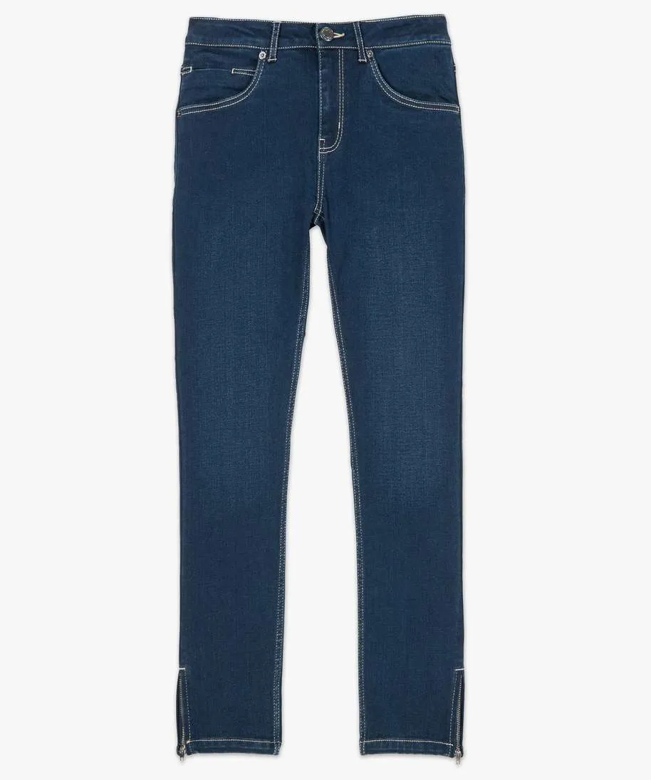 jean femme coupe skinny longueur 78eme avec bas zippes bleu 78eme