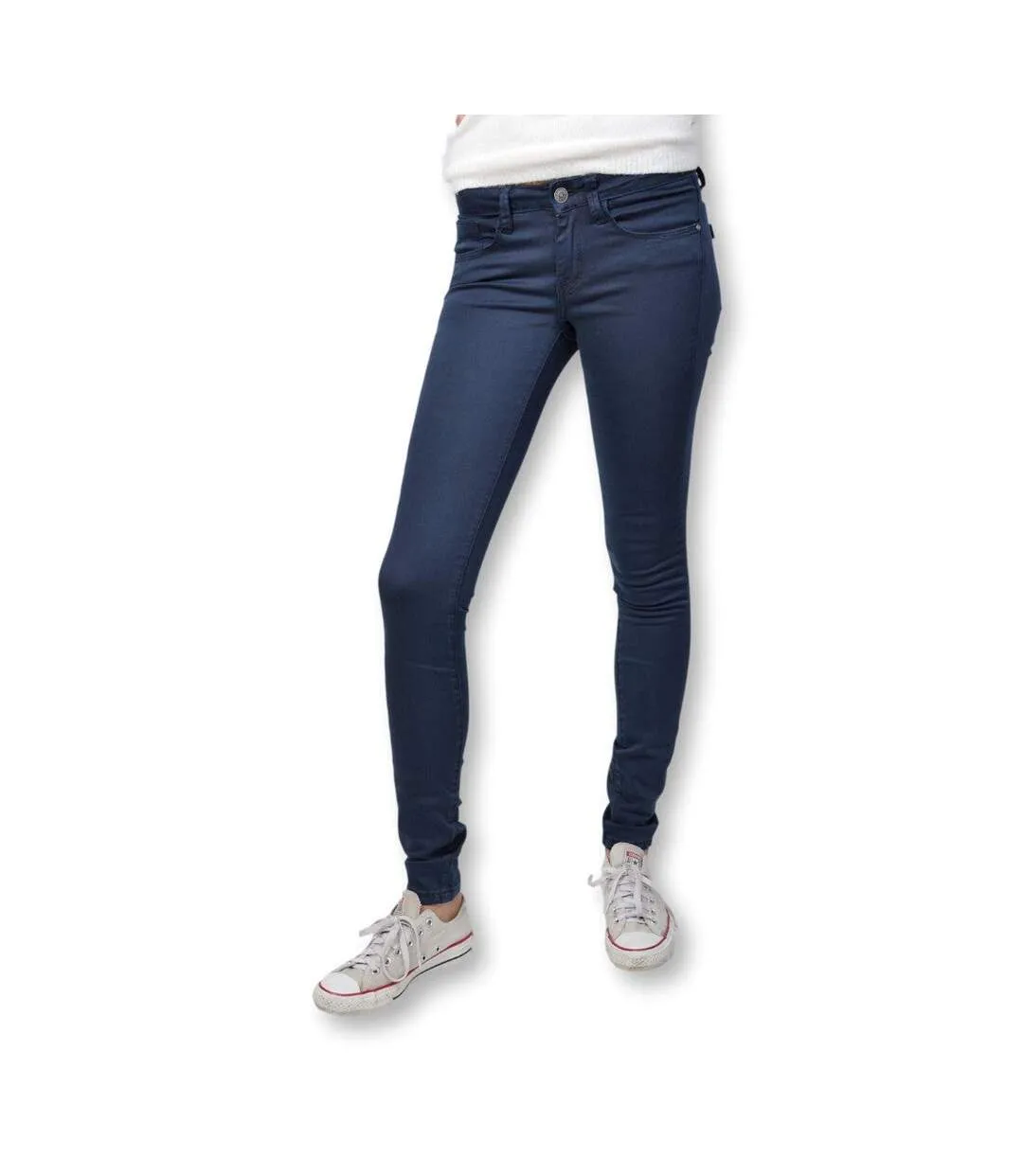 Jean femme regular waist skinny thigh and leg bleu