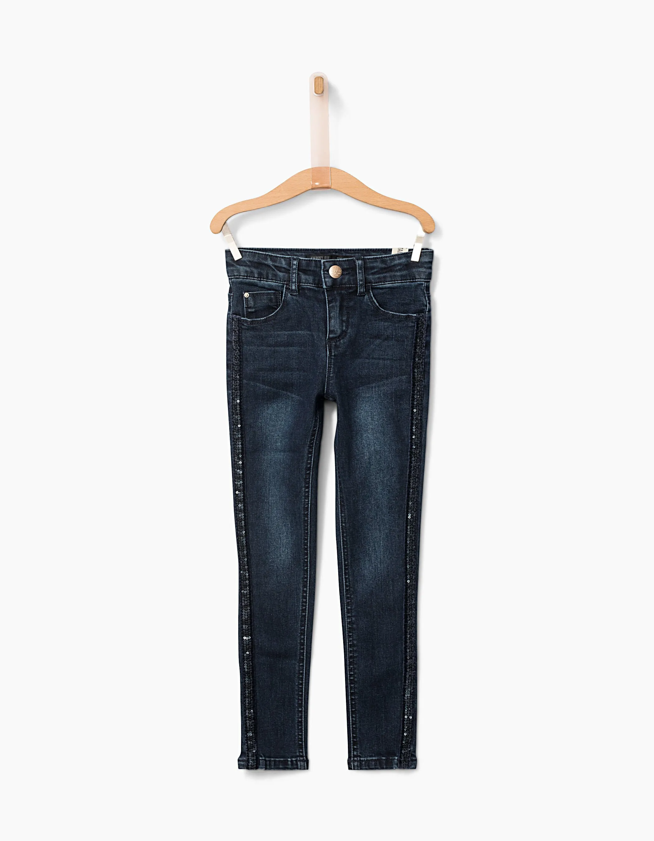 Jean skinny brut à bandes latérales sequins fille