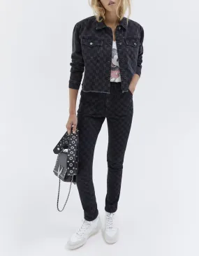 Jean skinny sculpt up gris à motif damier Femme