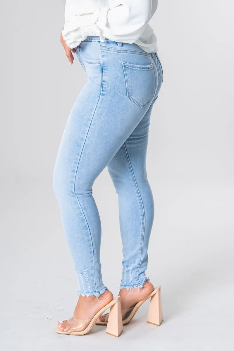 Jean skinny taille haute griffé bleu