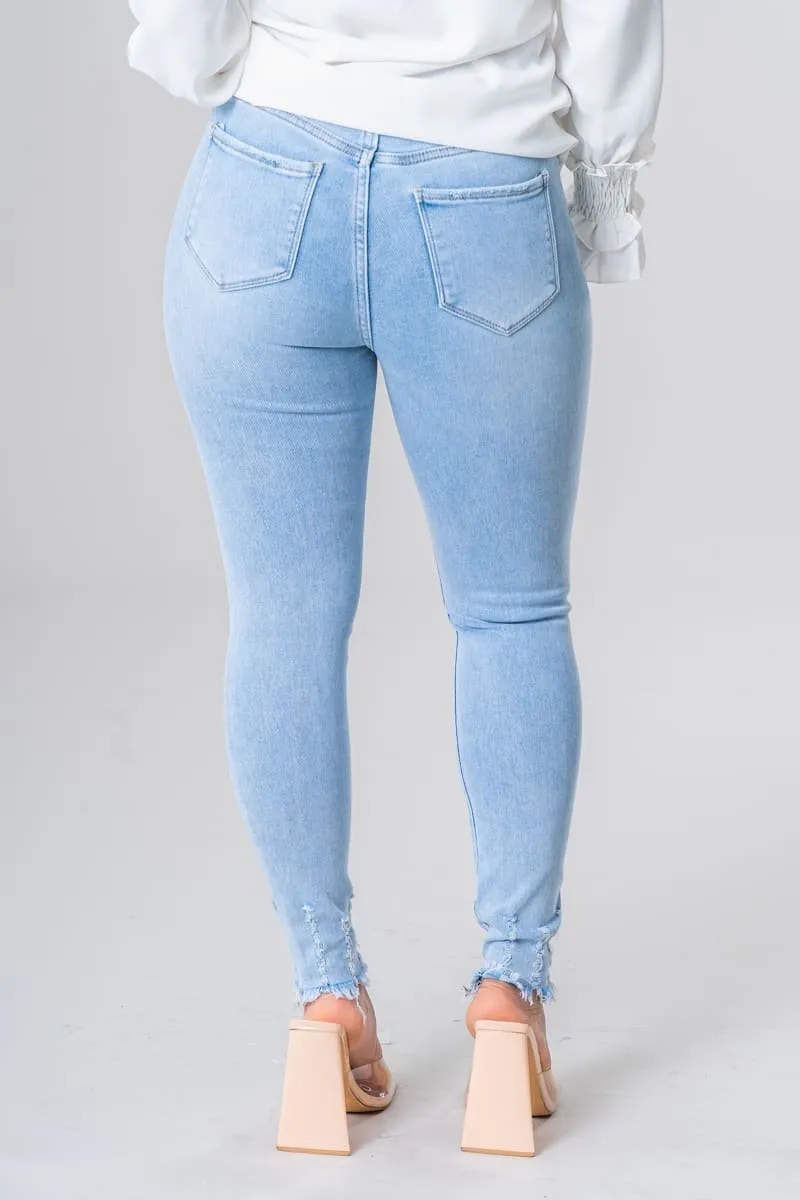 Jean skinny taille haute griffé bleu