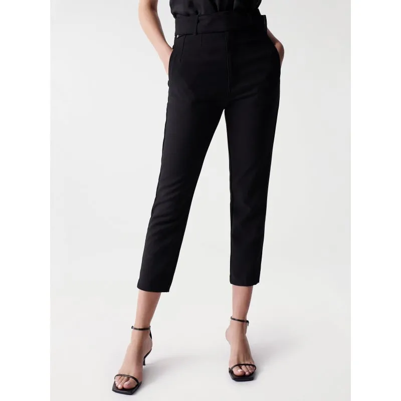 Pantalon chino cropped slim taille haute noir femme - Salsa | wimod