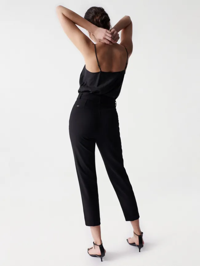 Pantalon chino cropped slim taille haute noir femme - Salsa | wimod