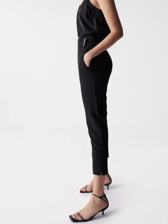 Pantalon chino cropped slim taille haute noir femme - Salsa | wimod