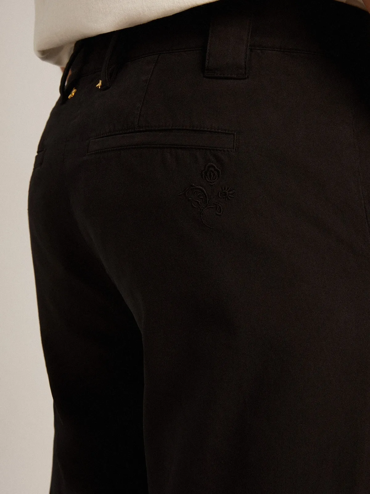 Pantalon chino noir en gabardine de coton  