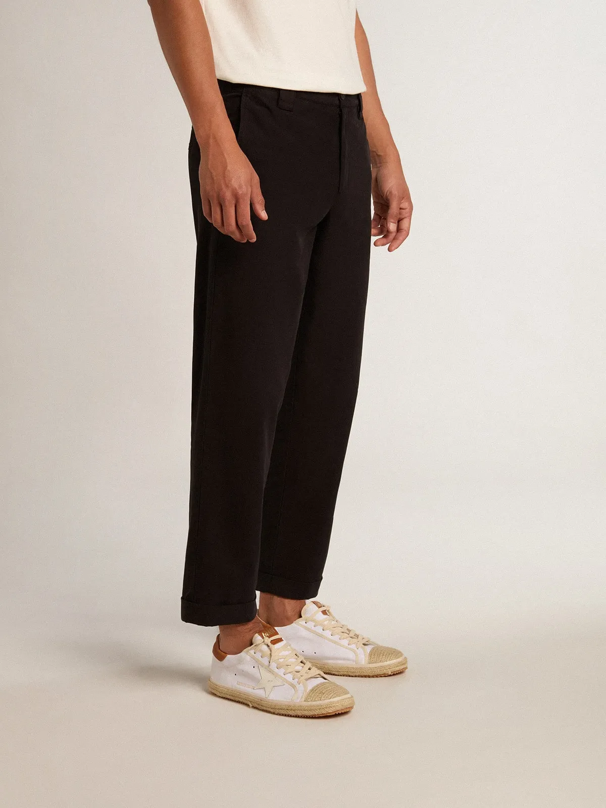 Pantalon chino noir en gabardine de coton  