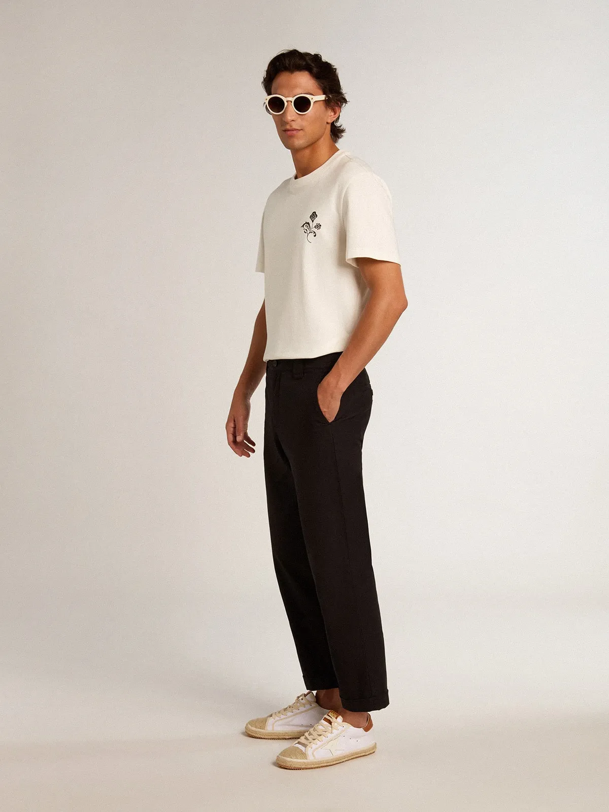 Pantalon chino noir en gabardine de coton  