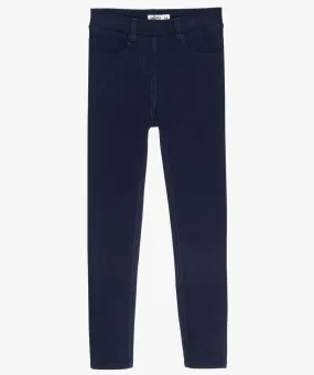 pantalon skinny uni a taille elastiquee fille bleu pantalons