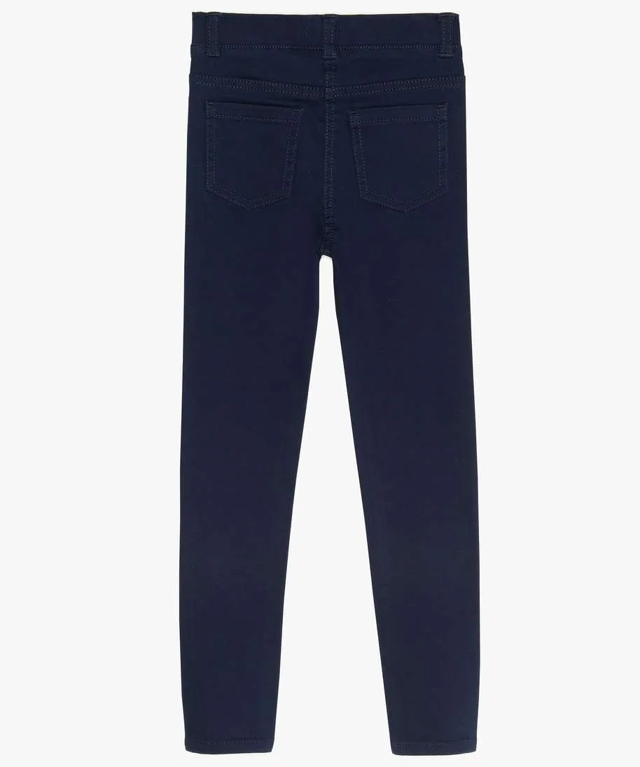 pantalon skinny uni a taille elastiquee fille bleu pantalons