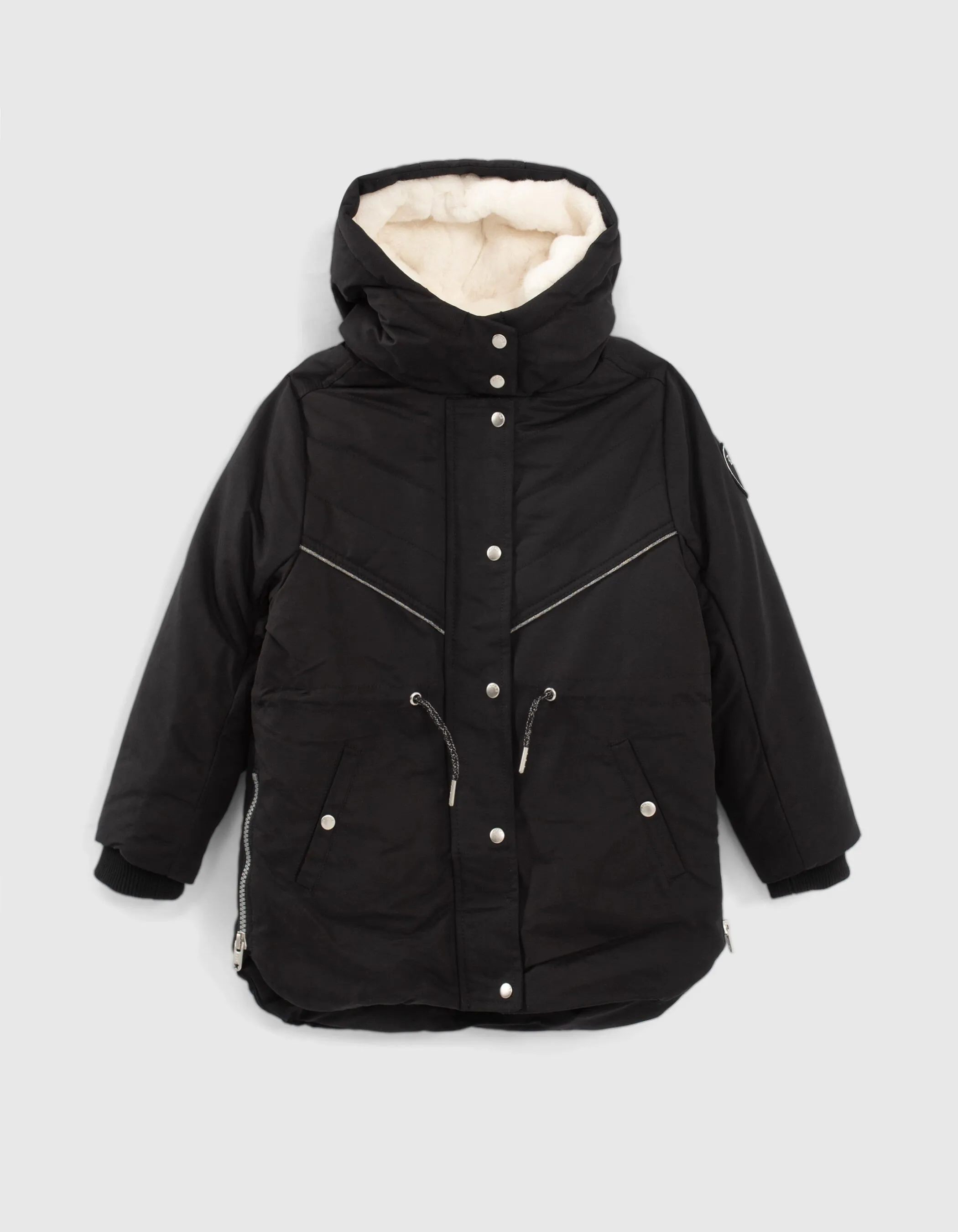 Parka 2 en 1 noire sous-doudoune minimaliste rock fille