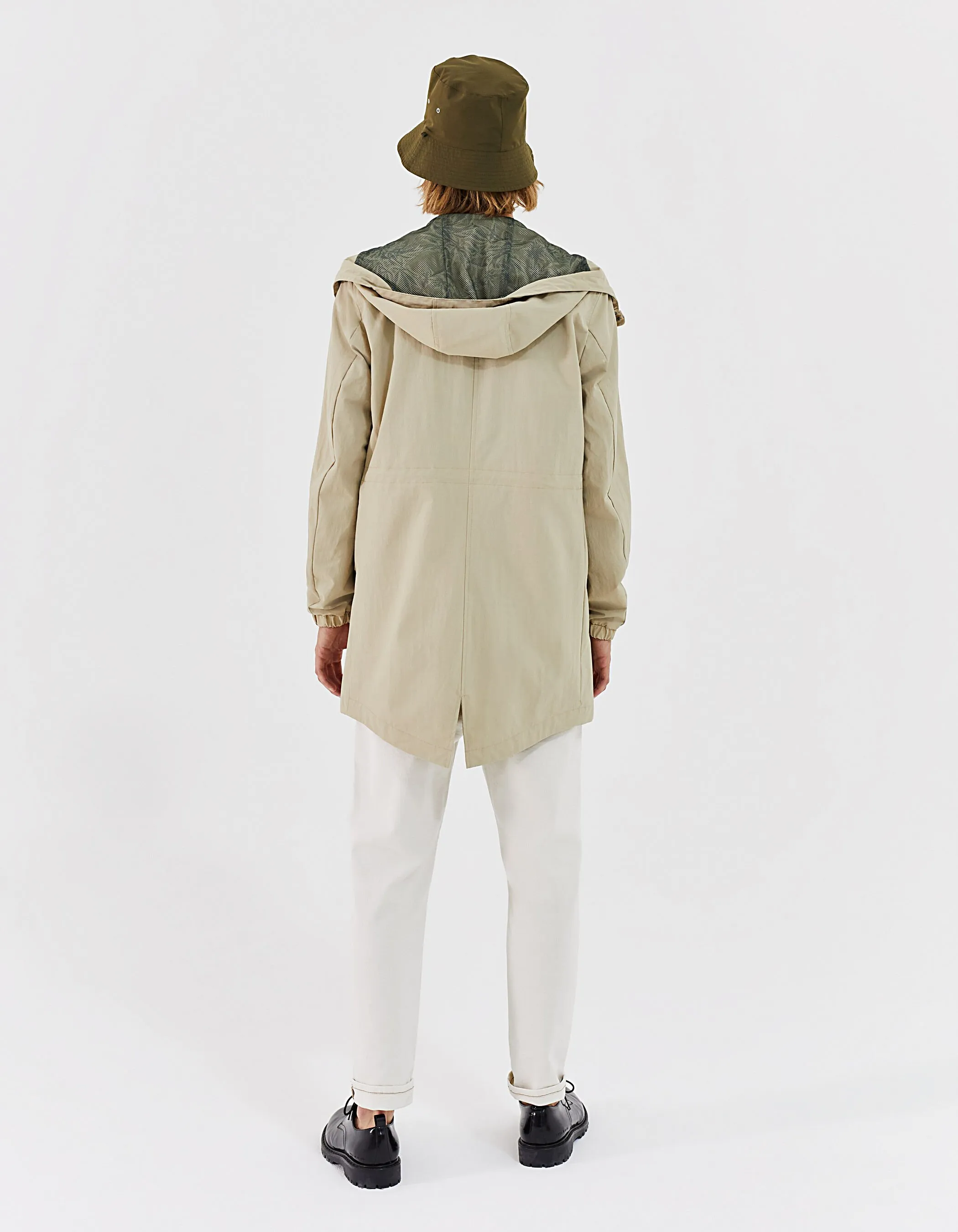 Parka beige clair à capuche en nylon Homme