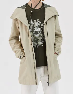 Parka beige clair à capuche en nylon Homme