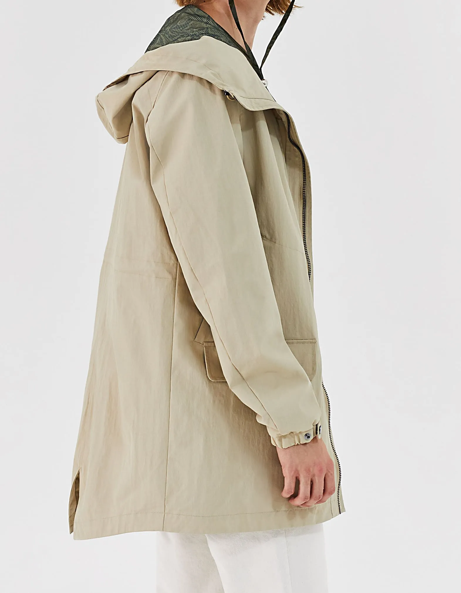 Parka beige clair à capuche en nylon Homme