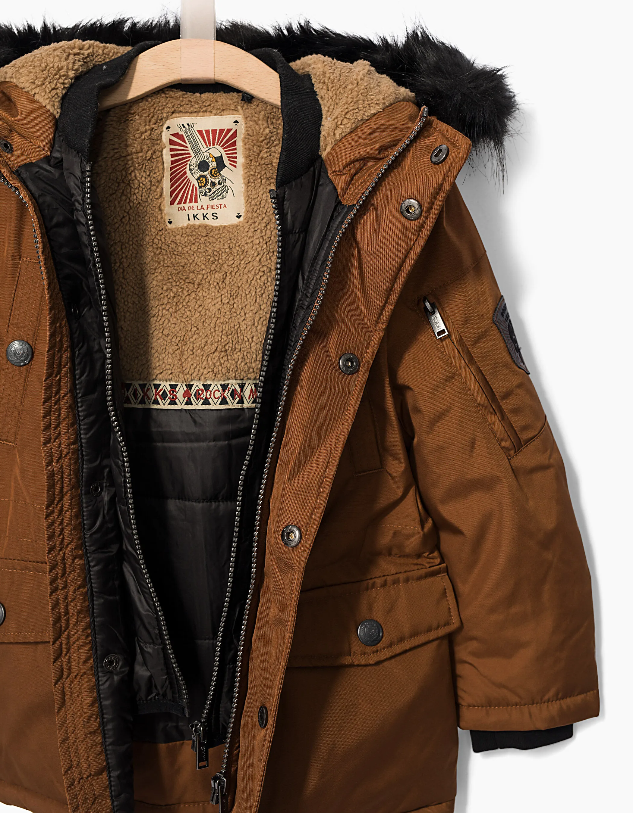 Parka cognac à parmenture matelassée garçon