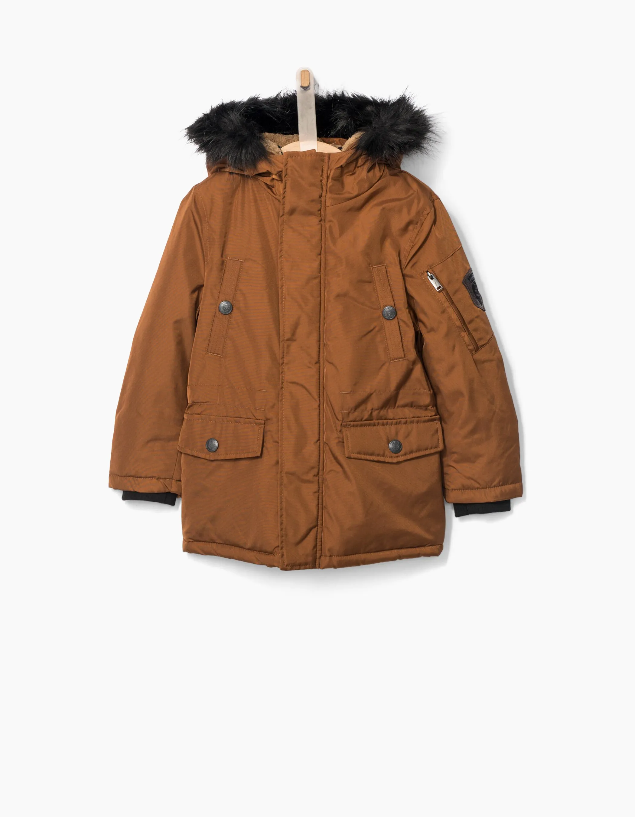 Parka cognac à parmenture matelassée garçon