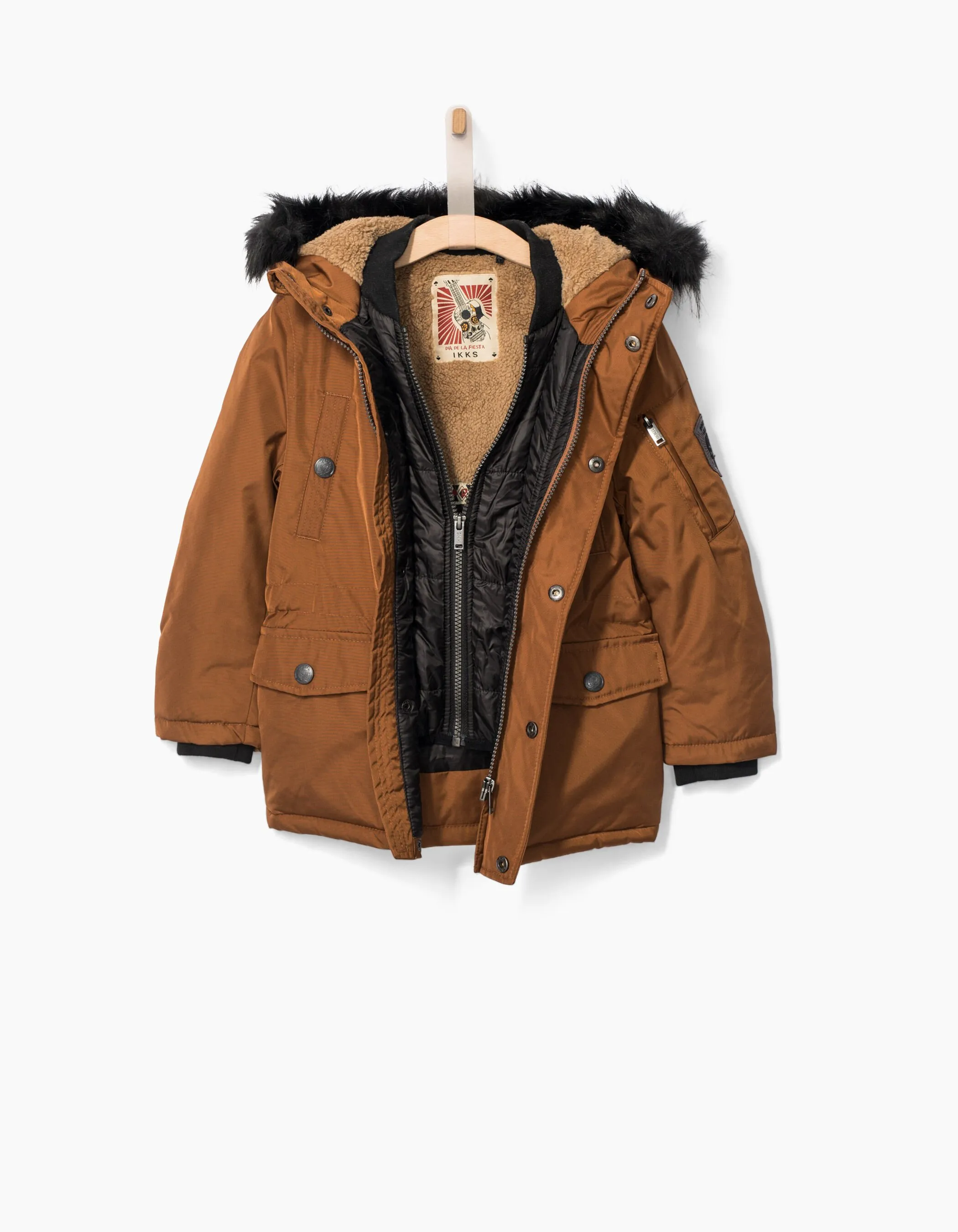 Parka cognac à parmenture matelassée garçon